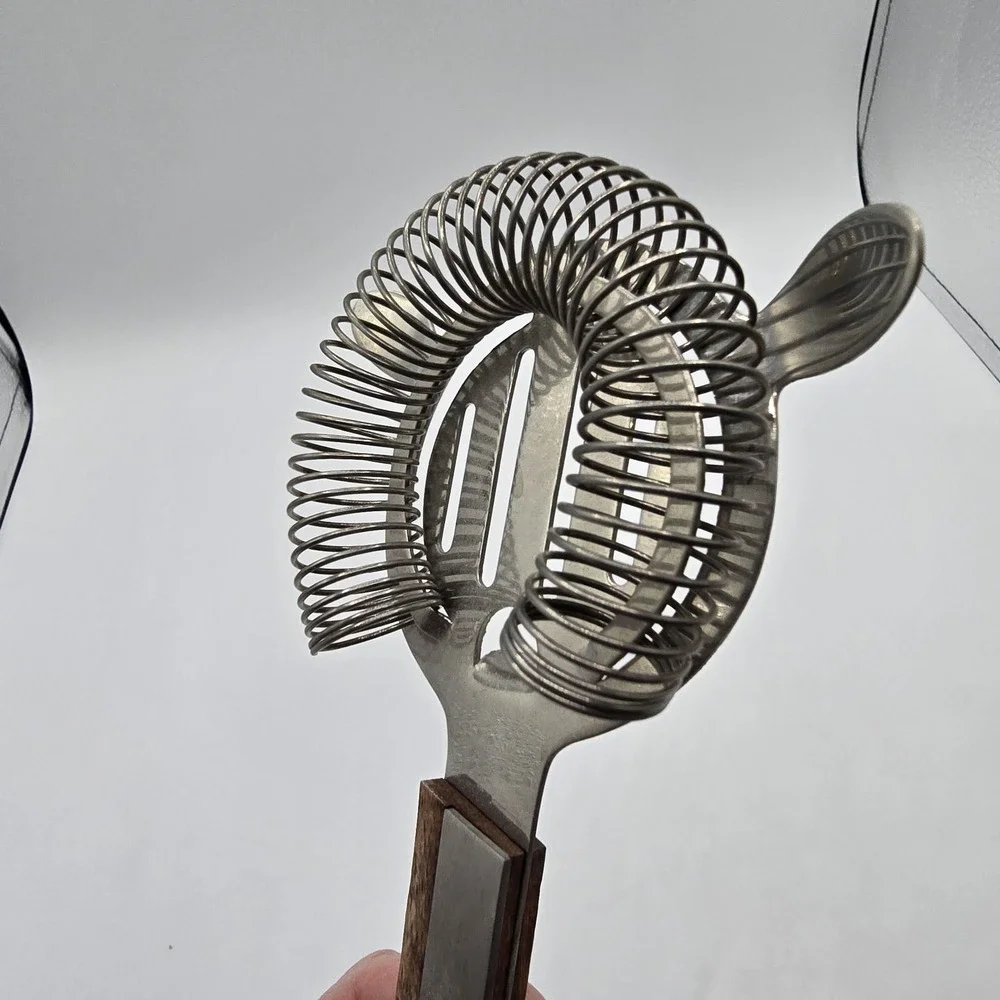 Vintage MCM‎ Cocktail Strainer Stainless Steel & Wood Handle Bar Accessory